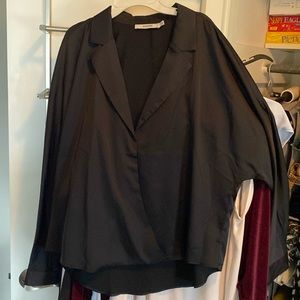 Justfab satin like long sleeve blouse. V neck